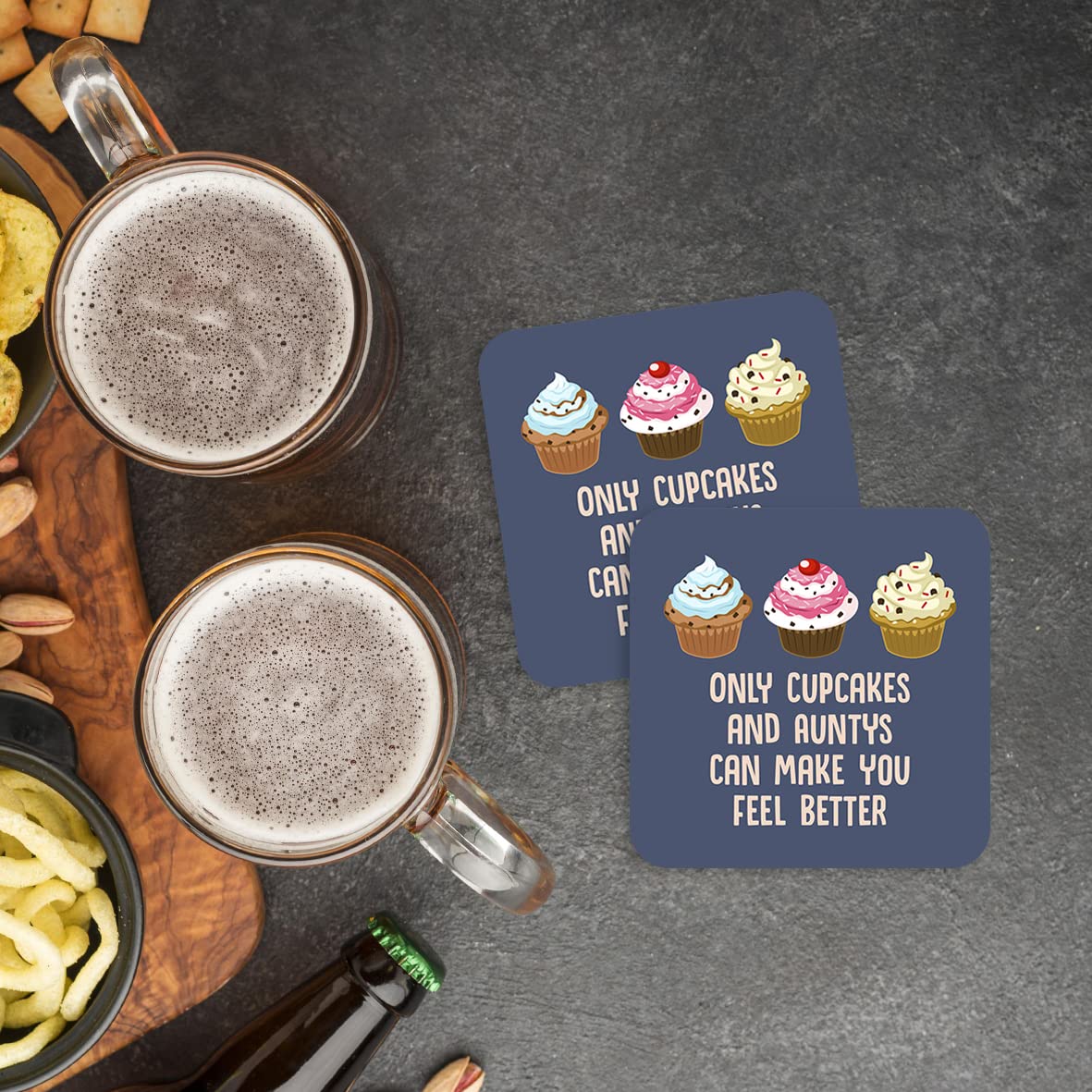 CS649 Only Cupcakes and Auntys can Make You Feel Better Novelty Funny Coffee Tea Drink Gift Glossy MDF Wooden Coaster