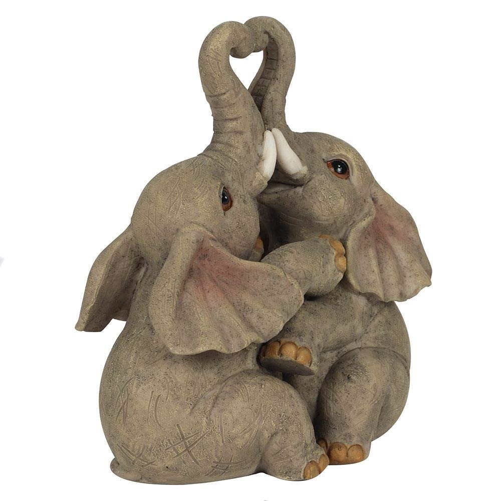 Adorable Grey Resin Embrace Elephant Couple Ornament - 12cm x 10cm (1 Pc.) - Charming Rustic Design, Durable Handcrafted Decor, Nature-inspired Gift - Ideal for Home Accessory