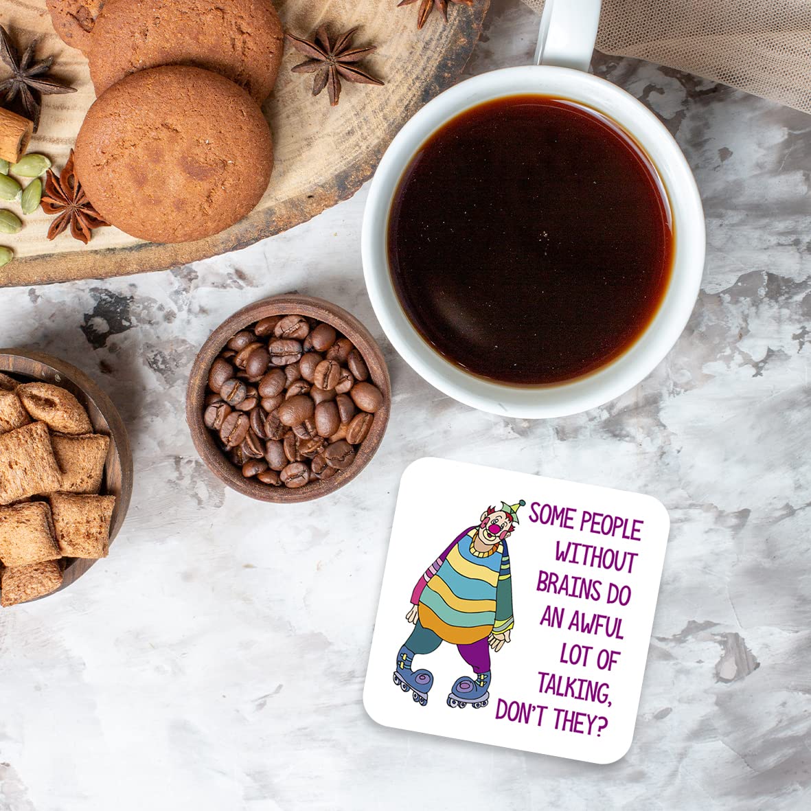 CS534 Some People Without Brains do an Awful lot of Talking, Don't They? Novelty Funny Coffee Tea Drink Gift Glossy MDF Wooden Coaster