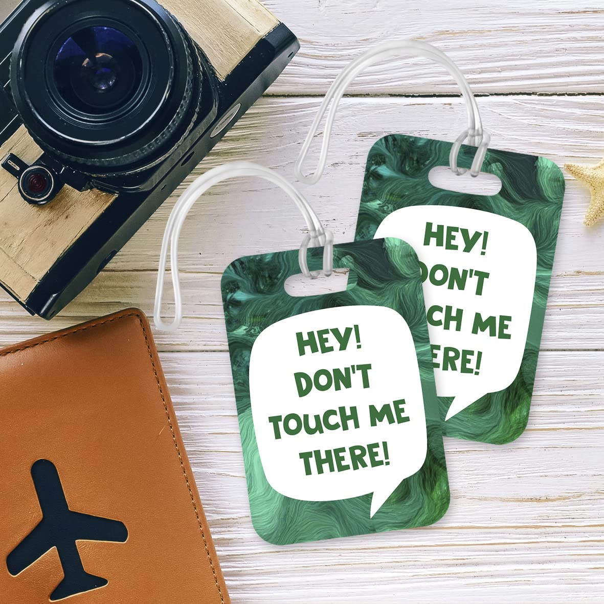 LT014 Hey! Don't Touch Me There! Novelty Funny Unique Designer Gift Glossy Plastic Suitcase Luggage Tag
