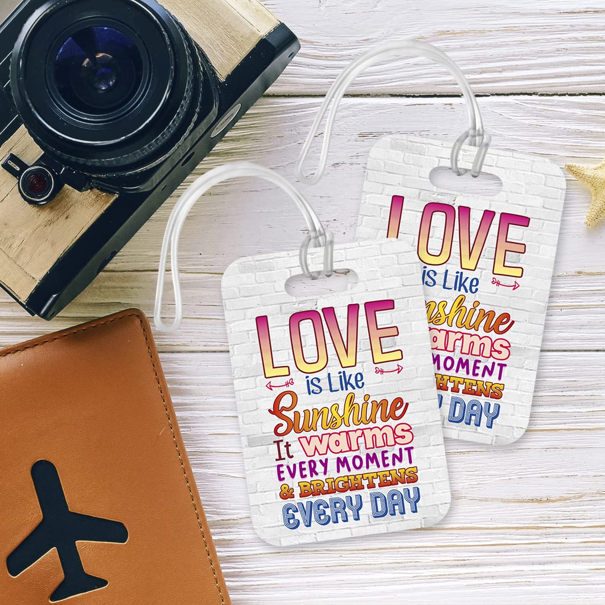 LT284 Love is Like Sunshine it Warms Every Moment & brightens Every Day Novelty Funny Unique Designer Gift Glossy Plastic Suitcase Luggage Tag