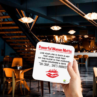 CS014 Powerful Woman Motto Novelty Funny Coffee Tea Drink Gift Glossy Sassy Quote MDF Wooden Coaster | Gifts for Her, Friend, Mum, Colleague | Feminist Birthday & Leaving Present