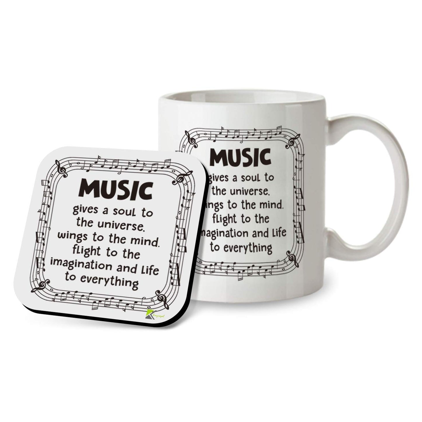Kruzroyal SM026 Music Gives a Soul to The Universe. Wings to The Mind. Flight to The Imagination and Life to Everything - 11OZ Mug & Matching Coaster Set