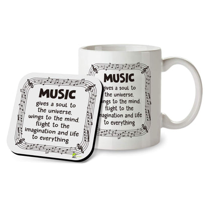 Kruzroyal SM026 Music Gives a Soul to The Universe. Wings to The Mind. Flight to The Imagination and Life to Everything - 11OZ Mug & Matching Coaster Set