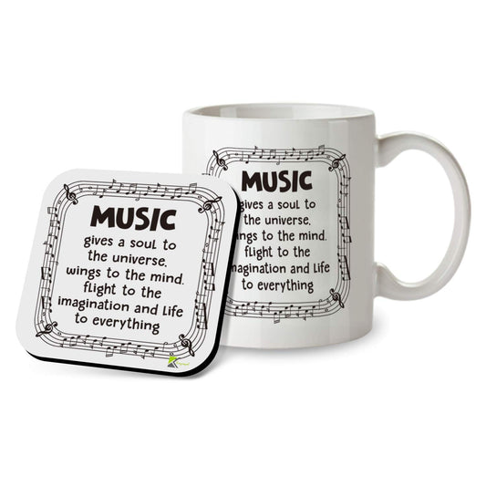 Kruzroyal SM026 Music Gives a Soul to The Universe. Wings to The Mind. Flight to The Imagination and Life to Everything - 11OZ Mug & Matching Coaster Set
