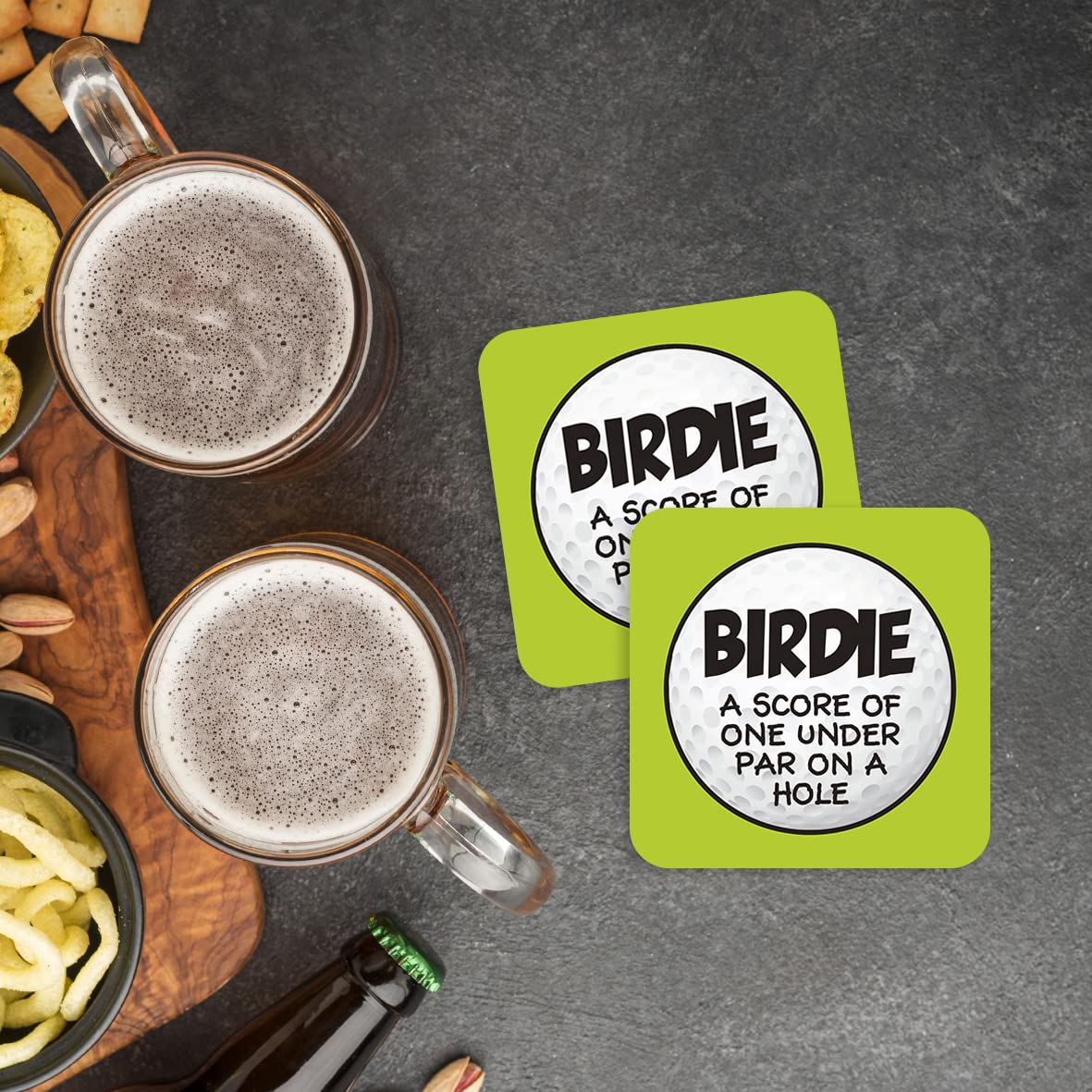 CS653 Golf Birdie: A Score of one Under par on a Hole Novelty Funny Coffee Tea Drink Gift Glossy MDF Wooden Coaster