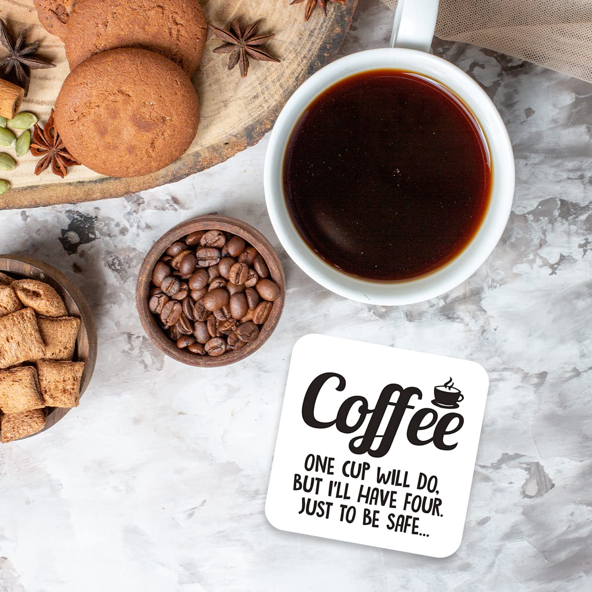 CS621 Coffee : one Cup Will do, but I'll Have Four. Just to be Safe Novelty Funny Coffee Tea Drink Gift Glossy MDF Wooden Coaster