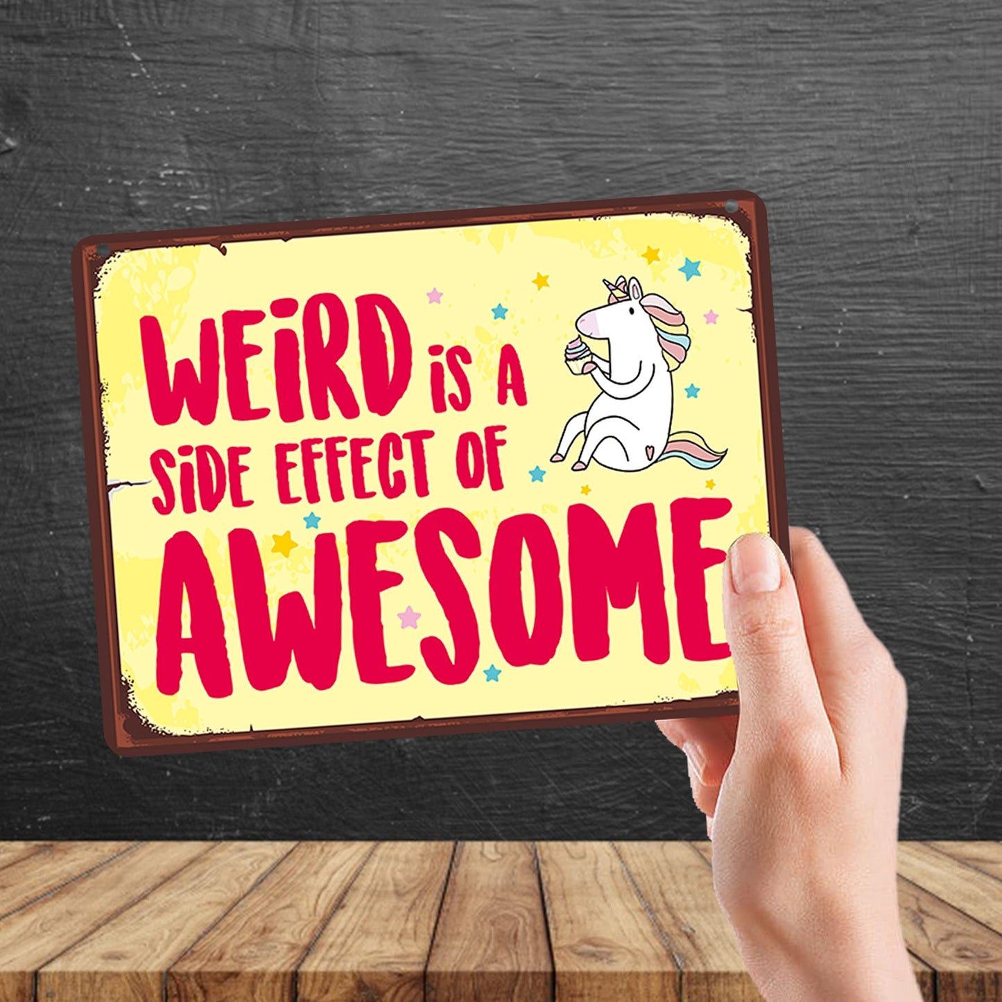 Kruzroyal MP145 Weird is side effect of awesome Funny Novelty Retro Vintage Metal Wall Sign Plaque 20cm x 15cm