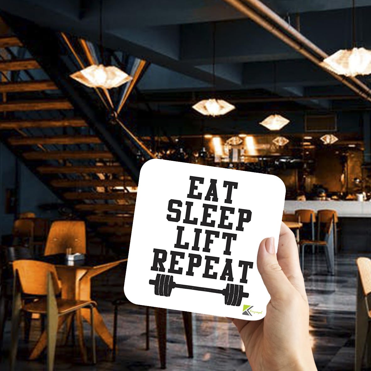 CS906 Eat Sleep Lift Repeat/Gift for gym lover Motivational Fitness Gift for Weightlifter Bodybuilder Novelty Funny Coffee Tea Drink Gift Glossy MDF Wooden Coaster for Men, Women - Home Gym