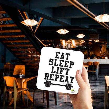 CS906 Eat Sleep Lift Repeat/Gift for gym lover Motivational Fitness Gift for Weightlifter Bodybuilder Novelty Funny Coffee Tea Drink Gift Glossy MDF Wooden Coaster for Men, Women - Home Gym