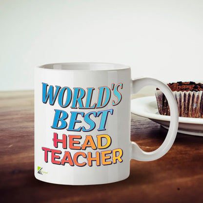 Kruzroyal DZ847 World's Best Head Teacher Mug 11oz - White Ceramic Cup for Headmaster, Headmistress - End of Year, Leaving or Thank You Present