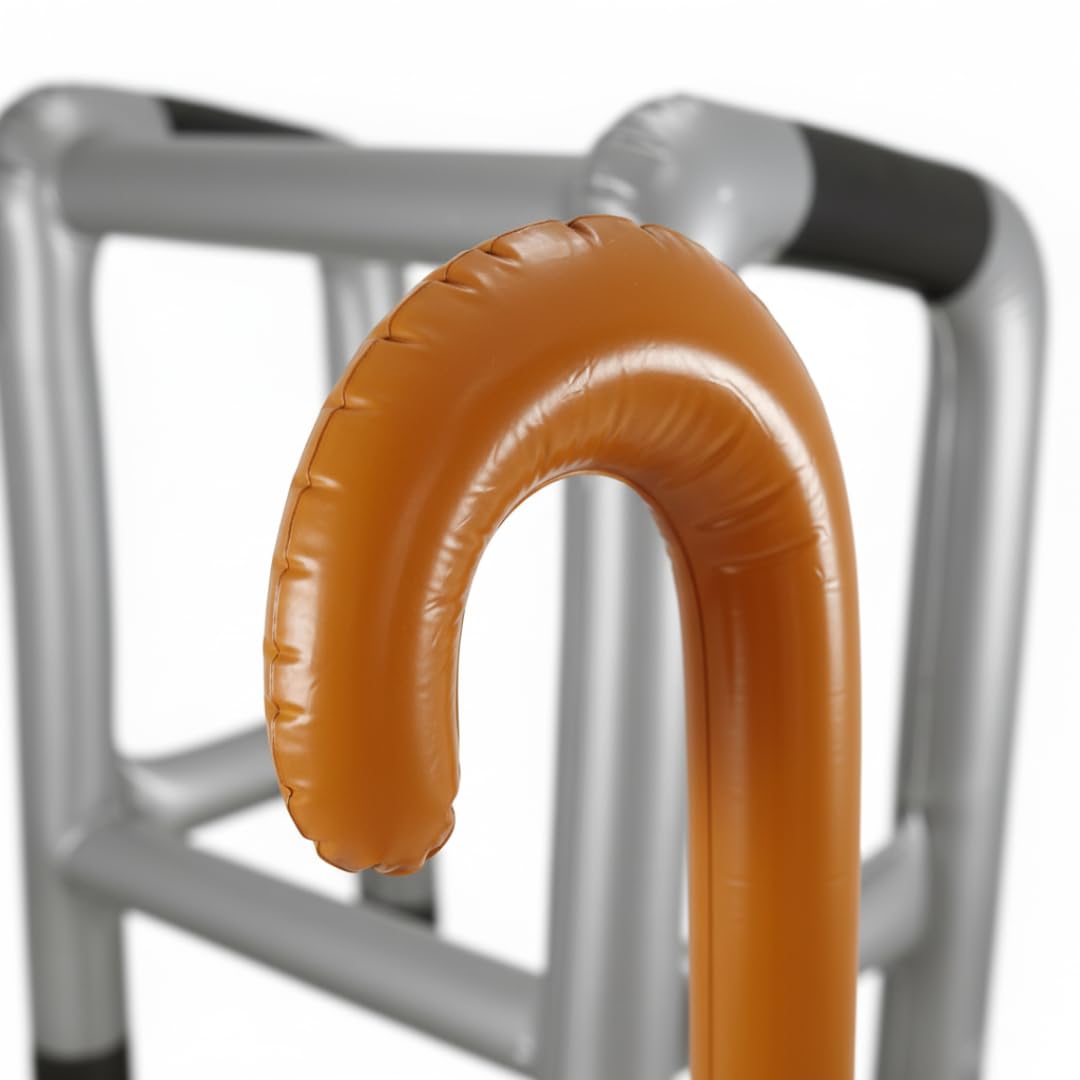 Inflatable Zimmer Frame and Walking Stick Set - Blow Up Walking Frame - Funny Retirement Party Prop, Fancy Dress Gag Joke Toy, Inflatable Zimmer Joke Gift