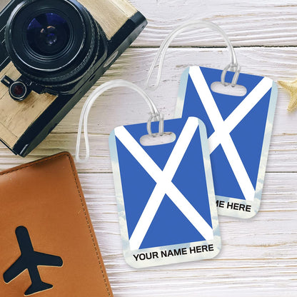 PLT282 Personalised Name with Scotland Flag Novelty Funny Unique Designer Gift Glossy Plastic Suitcase Luggage Tag
