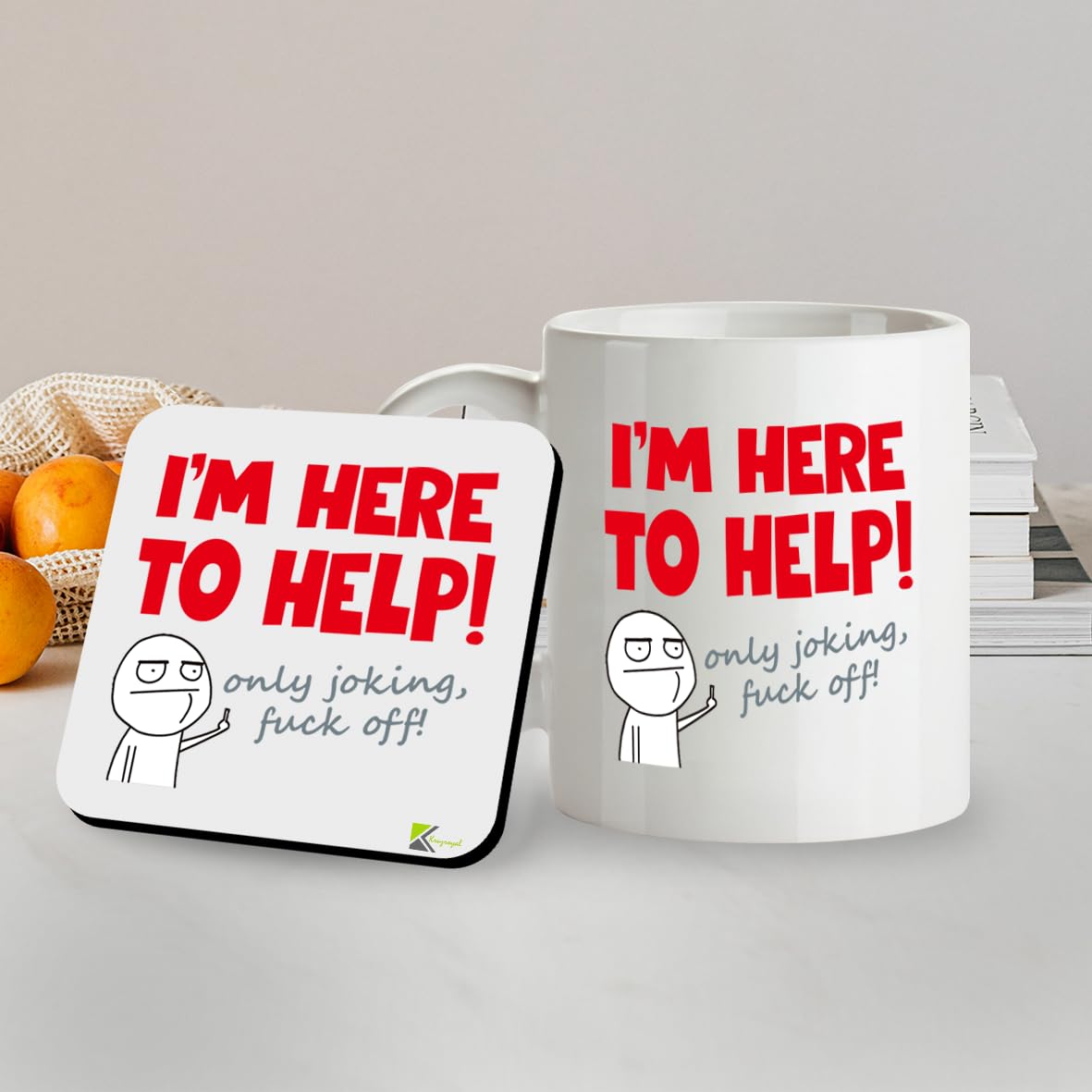 Kruzroyal SM094 I'm Here to Help! only Joking, fu*k Off! - 11OZ Mug & Matching Coaster Set for Customer Service Helpdesk Funny Rude