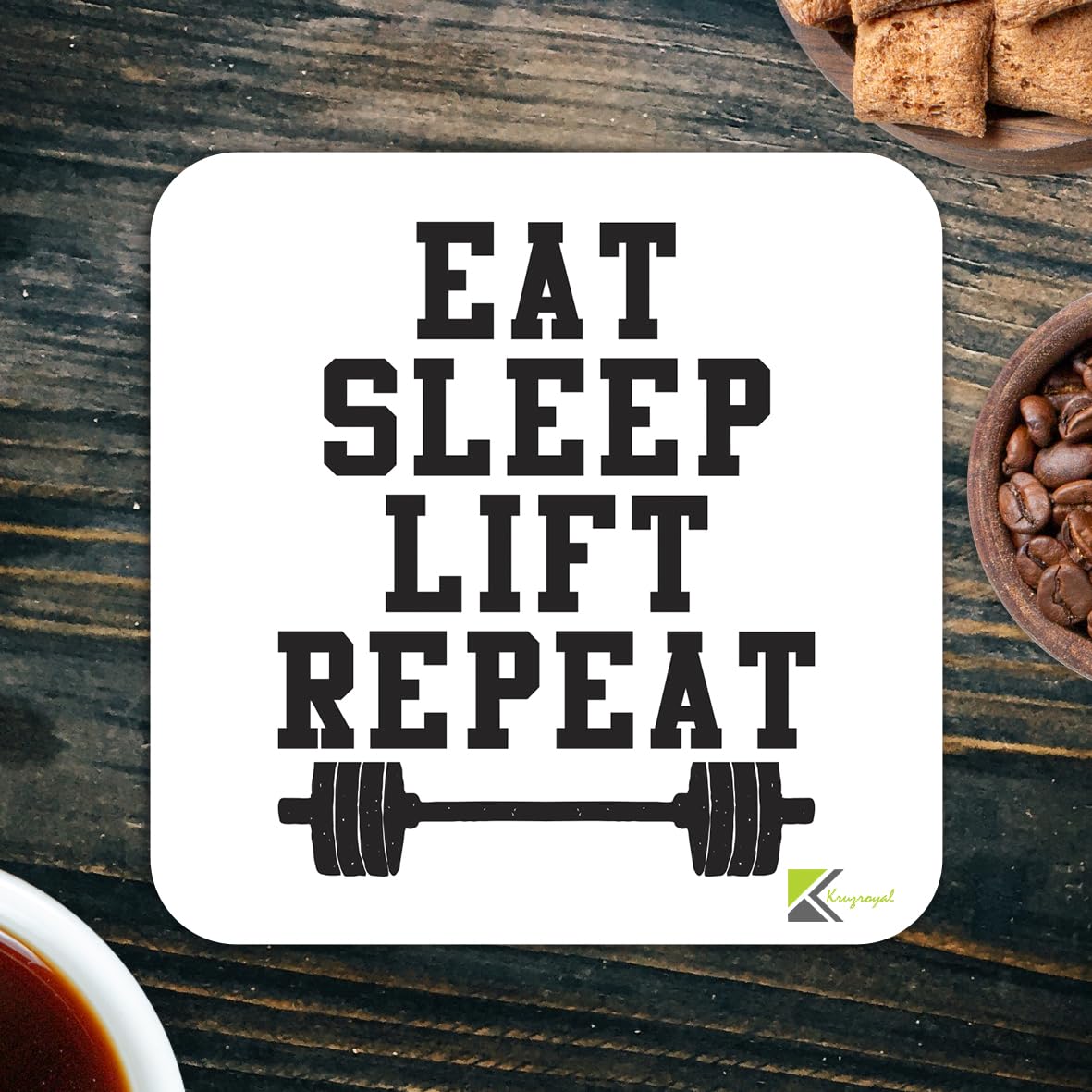 CS906 Eat Sleep Lift Repeat/Gift for gym lover Motivational Fitness Gift for Weightlifter Bodybuilder Novelty Funny Coffee Tea Drink Gift Glossy MDF Wooden Coaster for Men, Women - Home Gym