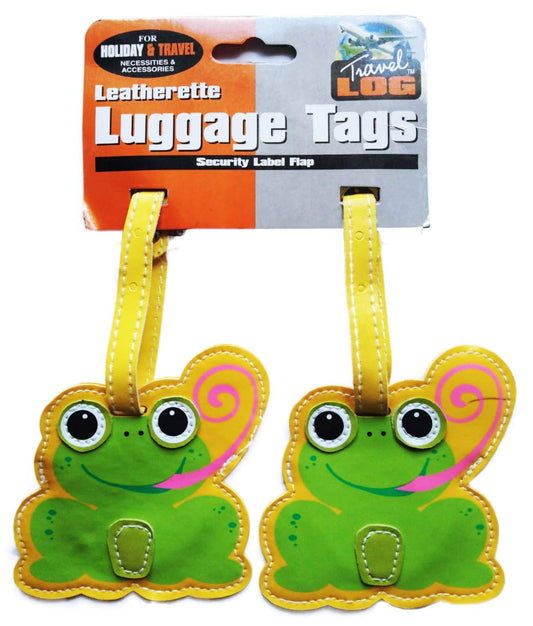 2 x Children Leatherette Luggage Tags (Cat, Puppy, Dog, Frog, Dolphin)