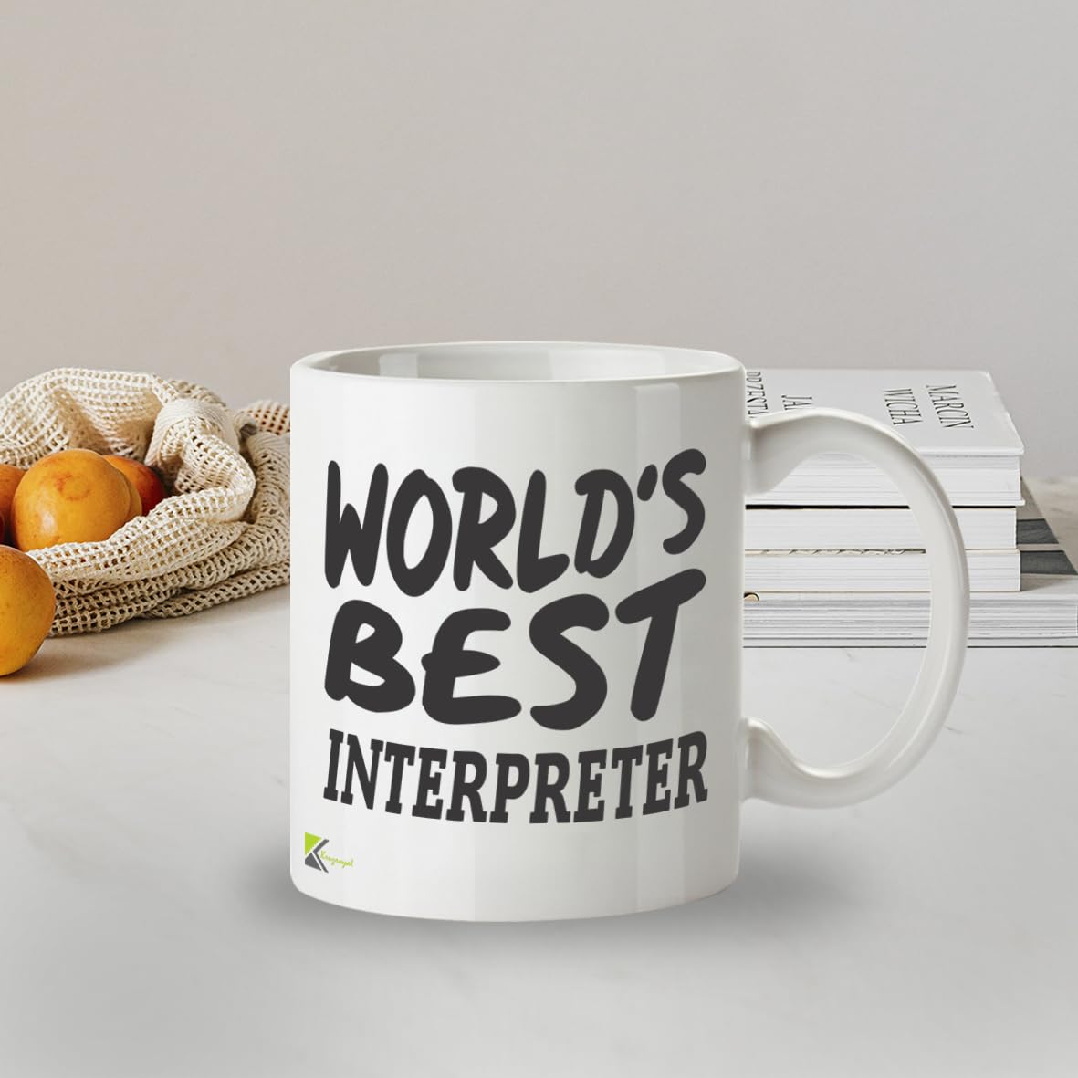 Kruzroyal DZ840 World's Best Interpreter Mug 11oz - White Ceramic Cup for Translator, Linguist, BSL - Ideal Birthday, Thank You, Leaving Present