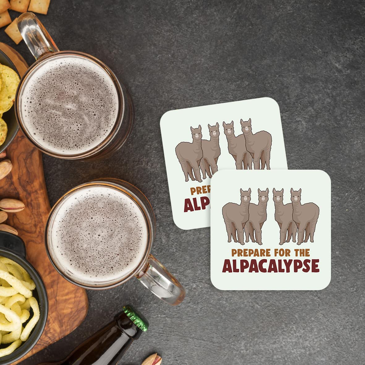 CS666 Prepare for The Alpacalypse Novelty Funny Coffee Tea Drink Gift Glossy MDF Wooden Coaster