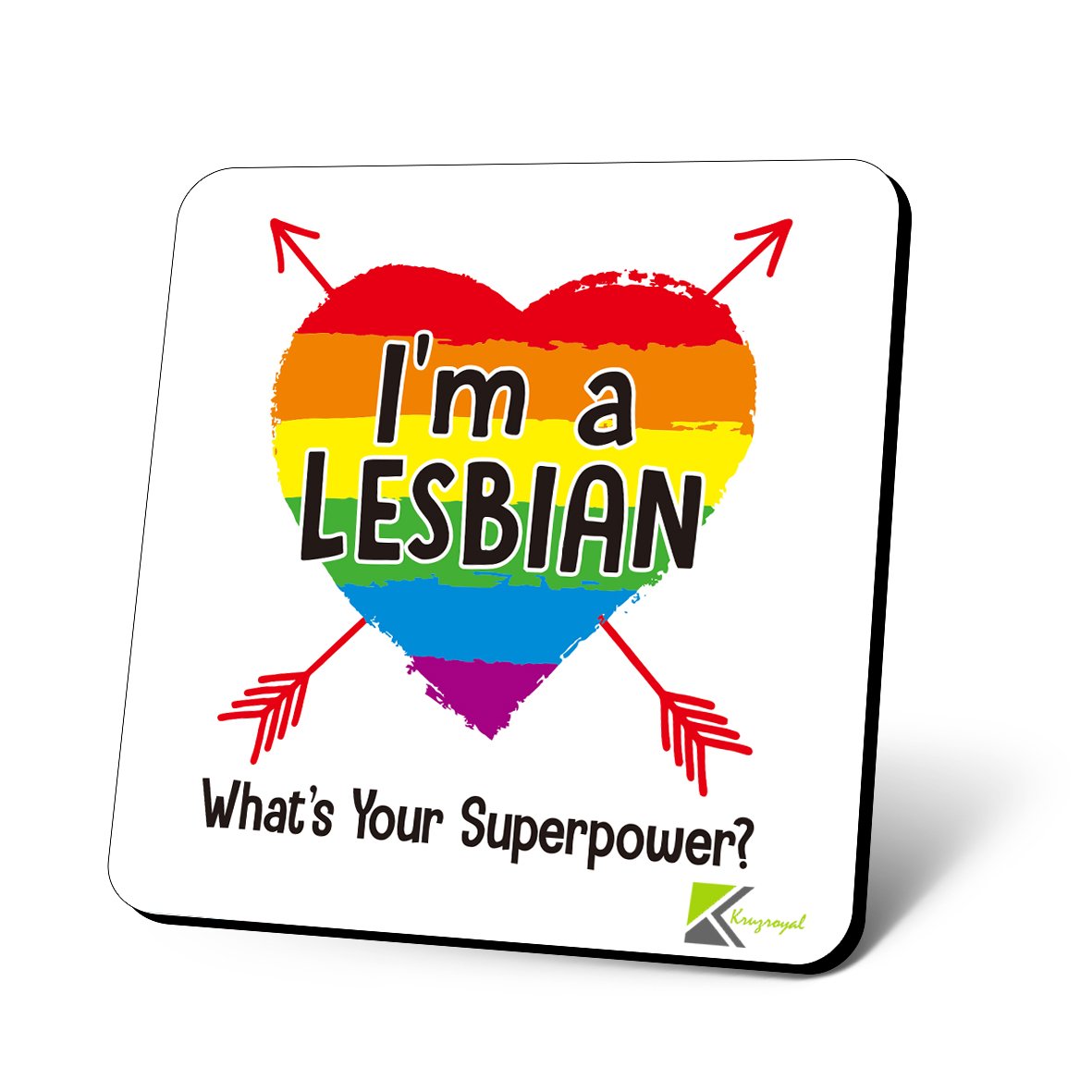 CS957 I'm a Lesbian, What's Your Superpower? Novelty Funny Coffee Tea Drink Gift Glossy MDF Wooden Coaster