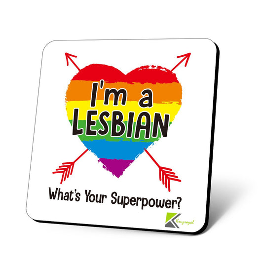 CS957 I'm a Lesbian, What's Your Superpower? Novelty Funny Coffee Tea Drink Gift Glossy MDF Wooden Coaster
