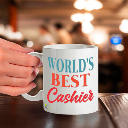 Kruzroyal DZ879 World's Best Cashier Mug 11oz - White Ceramic Cup for Checkout Operator, Shop Assistant - Funny Birthday, Leaving, Thank You Present