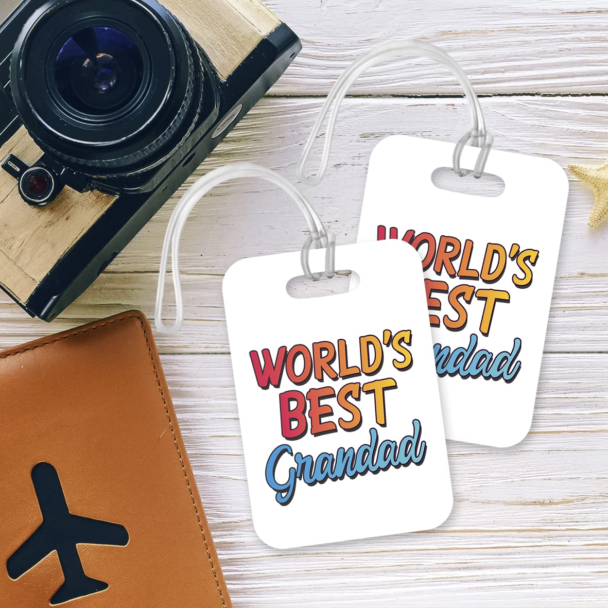 LT425 World's Best Grandad Novelty Funny Unique Designer Gift, Suitcase, Glossy Plastic Luggage Tag for Grandad