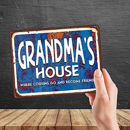 Kruzroyal Grandma's House Where Cousins Go to Become Friends Funny Novelty Retro Vintage Metal Wall Sign Plaque 20cm x 15cm