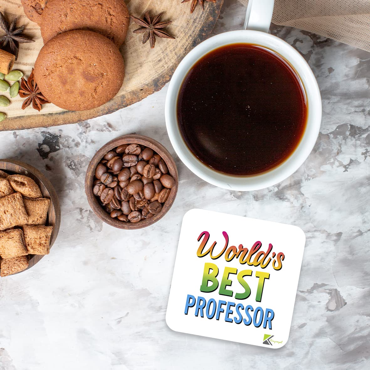 WB094 World's Best Professor MDF Wooden Coaster by Kruzroyal | Gift for Professor| Unique Novelty Present | 9cm x 9cm | Coffee Tea MDF Wooden Coaster