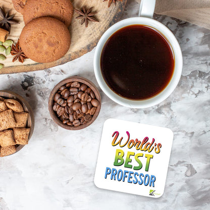 WB094 World's Best Professor MDF Wooden Coaster by Kruzroyal | Gift for Professor| Unique Novelty Present | 9cm x 9cm | Coffee Tea MDF Wooden Coaster