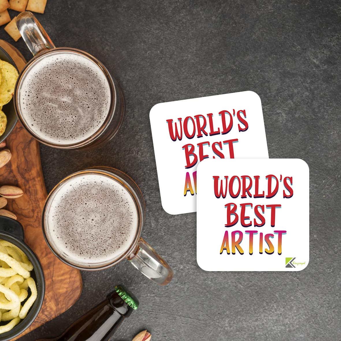 WB064 World's Best Artist MDF Wooden Coaster by Kruzroyal | Gift for Artist | Unique Novelty Present | 9cm x 9cm | Coffee Tea MDF Wooden Coaster