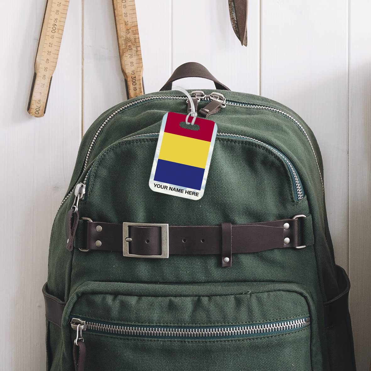 PLT276 Personalised Name with Romania Flag Novelty Funny Unique Designer Gift Glossy Plastic Suitcase Luggage Tag