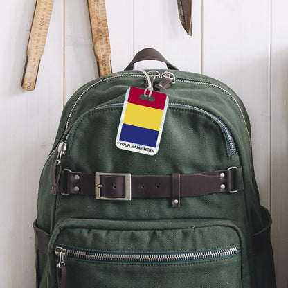 PLT276 Personalised Name with Romania Flag Novelty Funny Unique Designer Gift Glossy Plastic Suitcase Luggage Tag