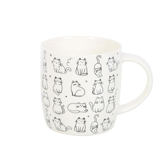 Something Different Wholesale White Happy Cat Mug | Cute Ceramic Mug for Cat Lovers | Whimsical Coffee Cup | Feline Gift | 500ml