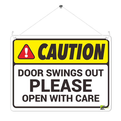 Kruzroyal MP456 Caution : Door Swings Out Please Open With Care Funny Novelty Retro Vintage Metal Wall Sign Plaque 20cm x 15cm