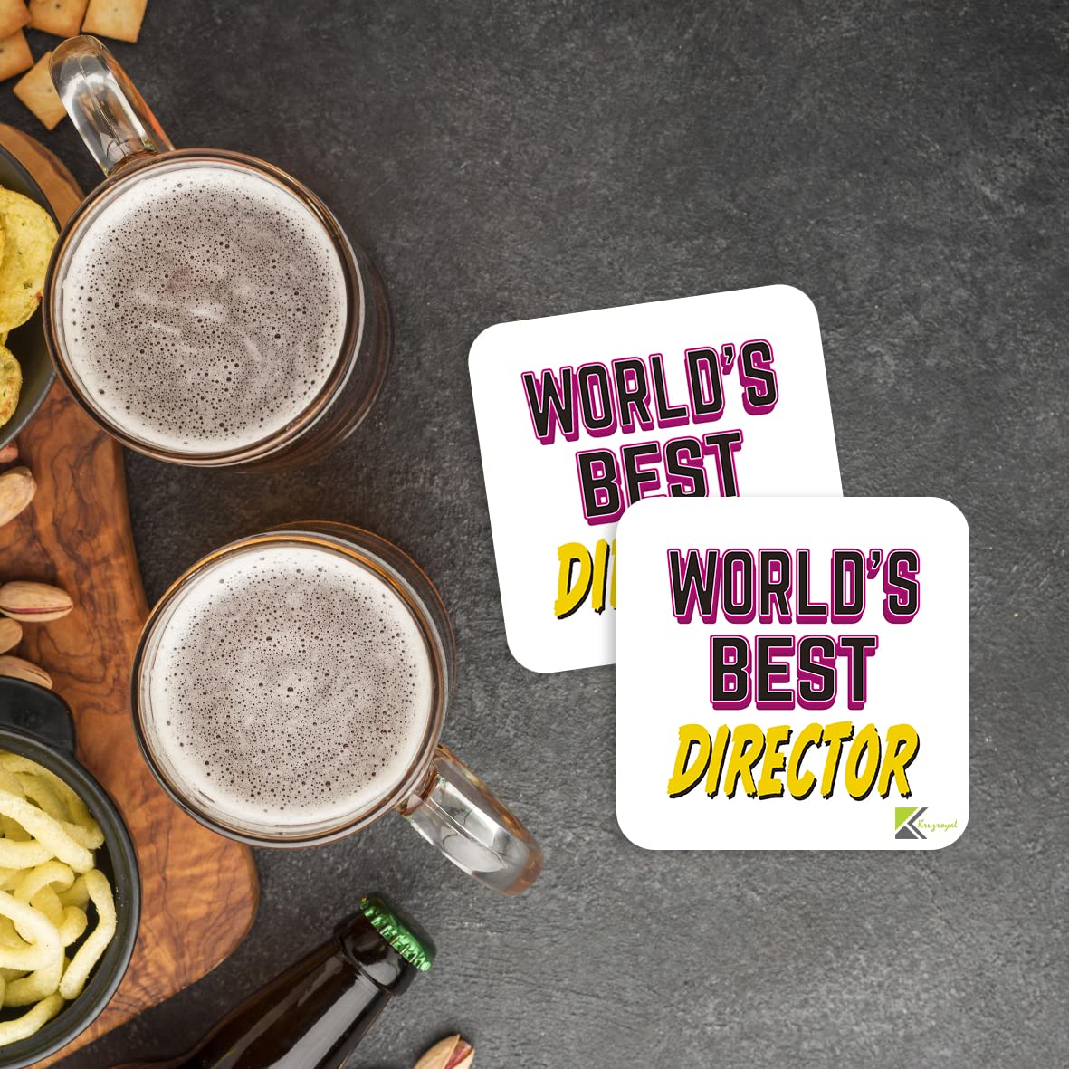 WB039 World's Best Director MDF Wooden Coaster by Kruzroyal | Gift for Director | Unique Novelty Present | 9cm x 9cm | Coffee Tea MDF Wooden Coaster
