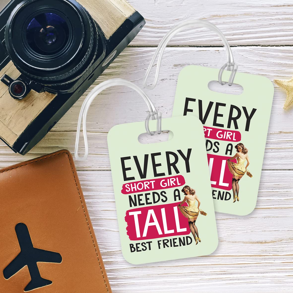 LT150 Every Short Girl Needs A Tall Best Friend Novelty Funny Unique Designer Gift Glossy Plastic Suitcase Luggage Tag