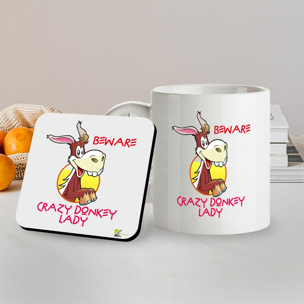 Kruzroyal SM043 Beware Crazy Donkey Lady - 11OZ Mug & Matching Coaster Set