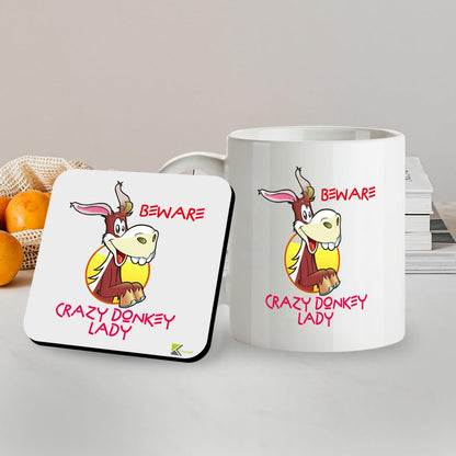Kruzroyal SM043 Beware Crazy Donkey Lady - 11OZ Mug & Matching Coaster Set