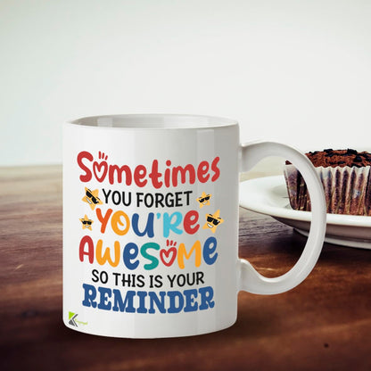 Kruzroyal Sometimes You Forget You're Awesome Mug - Vibrant Star Design - Multi-Colour Motivational Gift for Her, Mum, Best Friend - 11oz Ceramic Positive Affirmation Coffee Cup