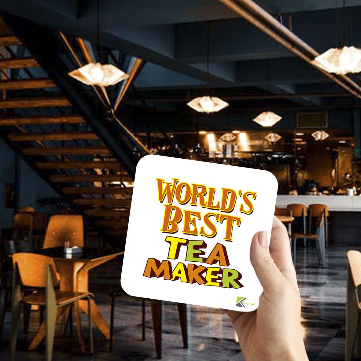 WB028 World's Best Tea Maker MDF Wooden Coaster by Kruzroyal | Gift for Tea Maker | Unique Novelty Present | 9cm x 9cm | Coffee Tea MDF Wooden Coaster