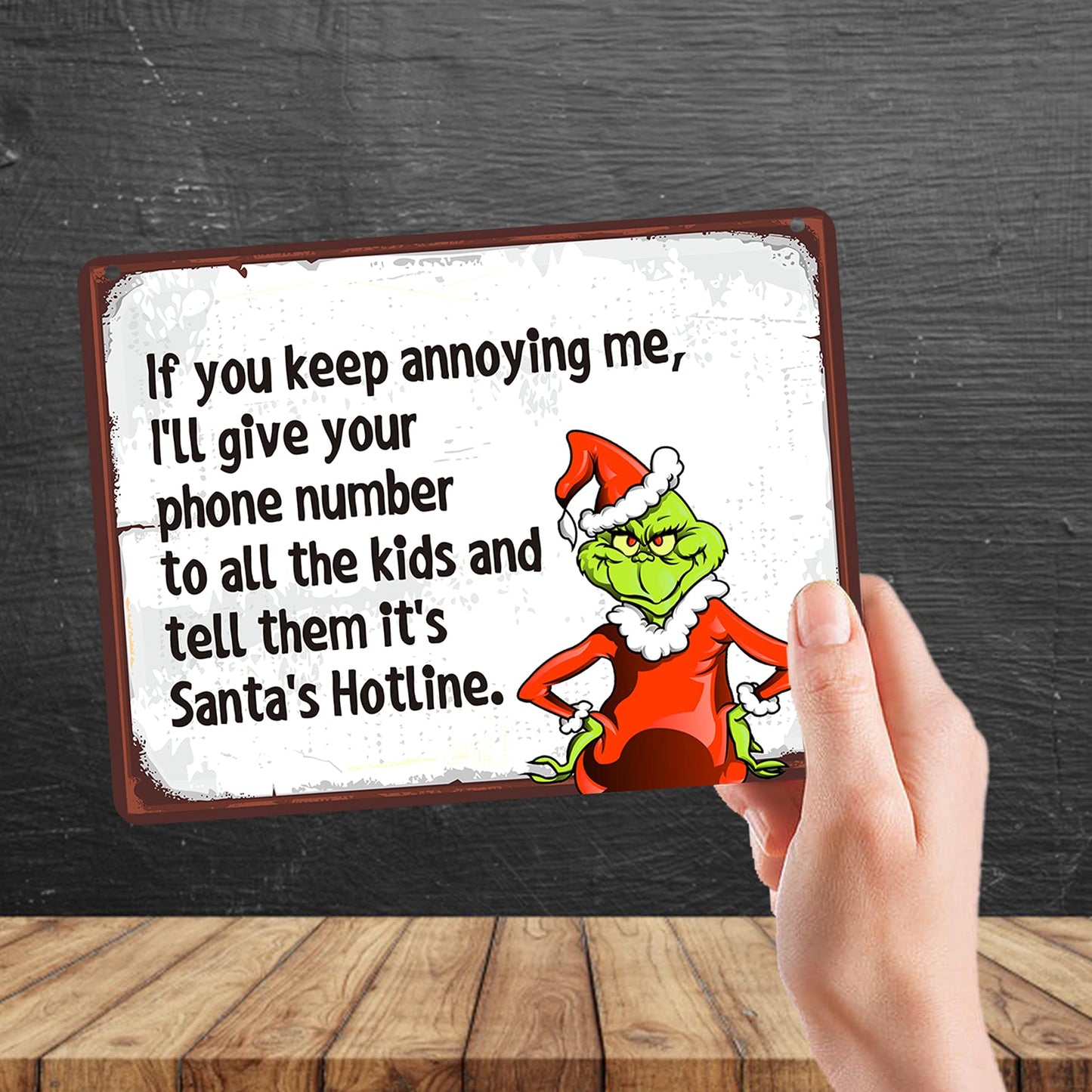 Kruzroyal MP162 If you keep annoying me, i'll give your phone number to all the kids and tell them it's santa's hotline. Funny Novelty Retro Vintage Metal Wall Sign Plaque 20cm x 15cm