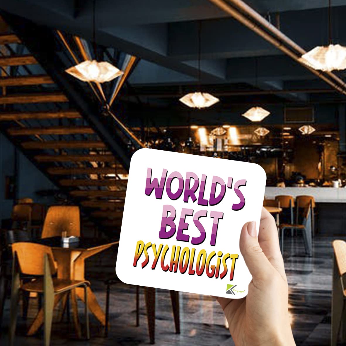 WB062 World's Best Psychologist MDF Wooden Coaster by Kruzroyal | Gift for Psychologist | Unique Novelty Present | 9cm x 9cm | Coffee Tea MDF Wooden Coaster