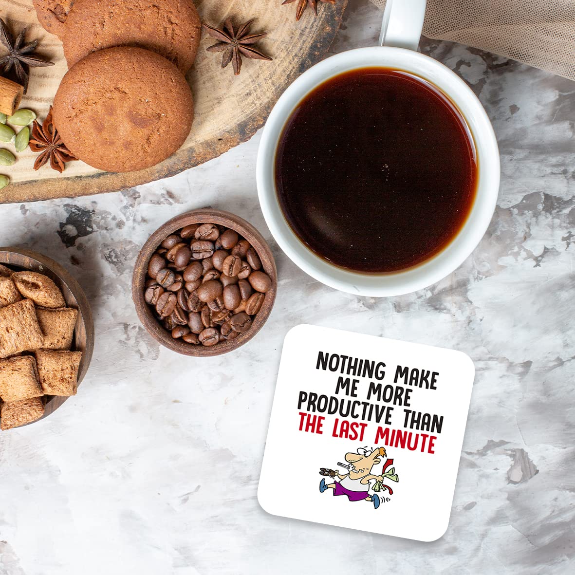 CS430 Nothing Make me More Productive Than The Last Minute Novelty Funny Coffee Tea Drink Gift Glossy MDF Wooden Coaster
