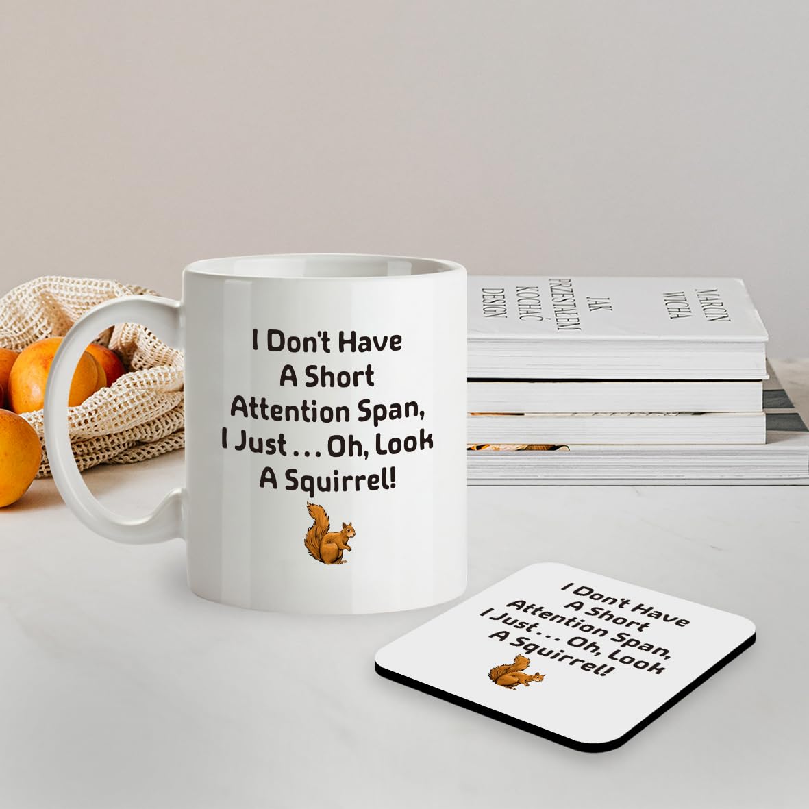 Kruzroyal SM080 I Don't Have a Short Attention Span,i just. oh,Look a Squirrel! - 11OZ Mug & Matching Coaster Set