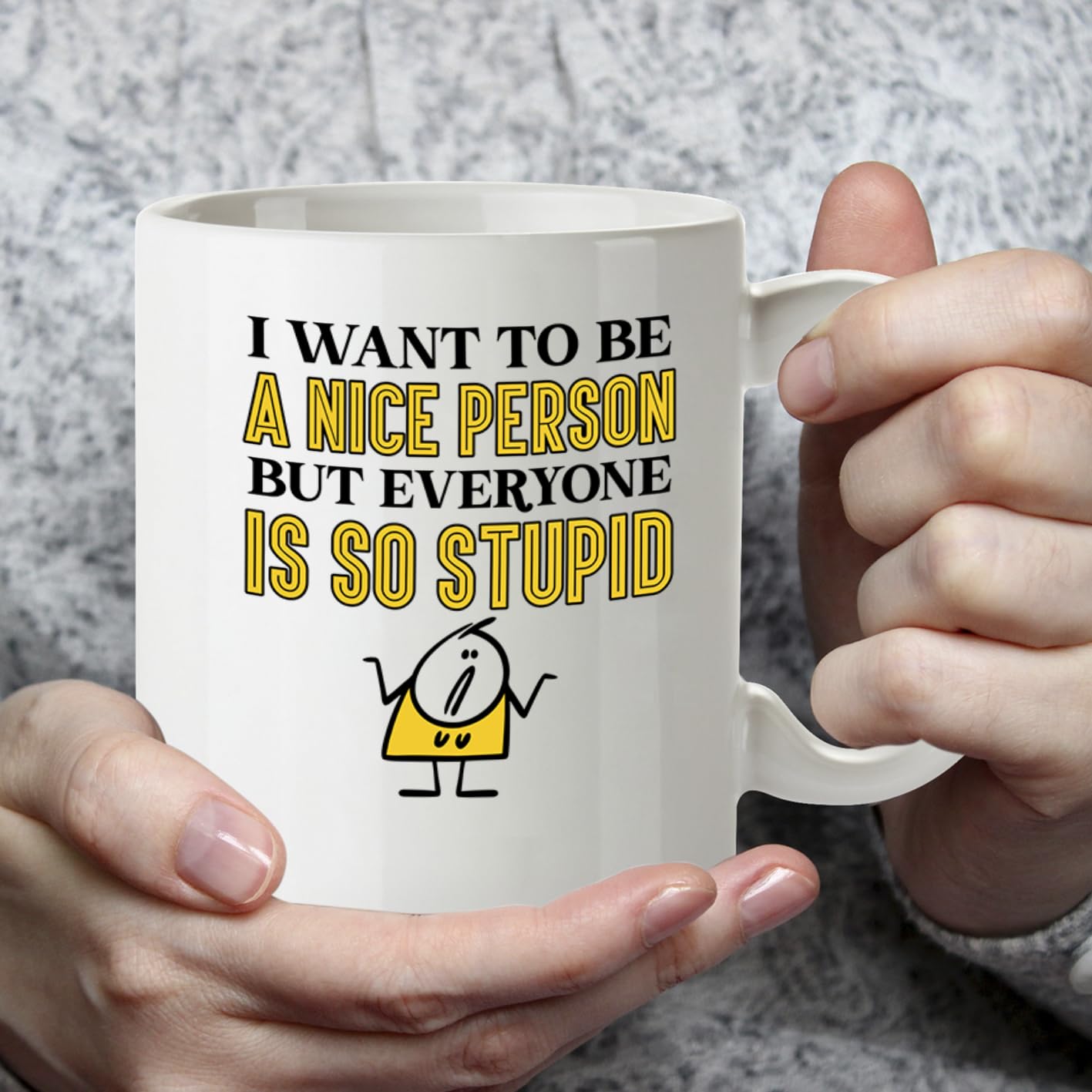 Kruzroyal DZ951 Funny Sarcastic Coffee Tea Mug | 11oz White Ceramic | I Want to Be A Nice Person But Everyone is So Stupid Humorous Office Gift for Coworkers & Friends