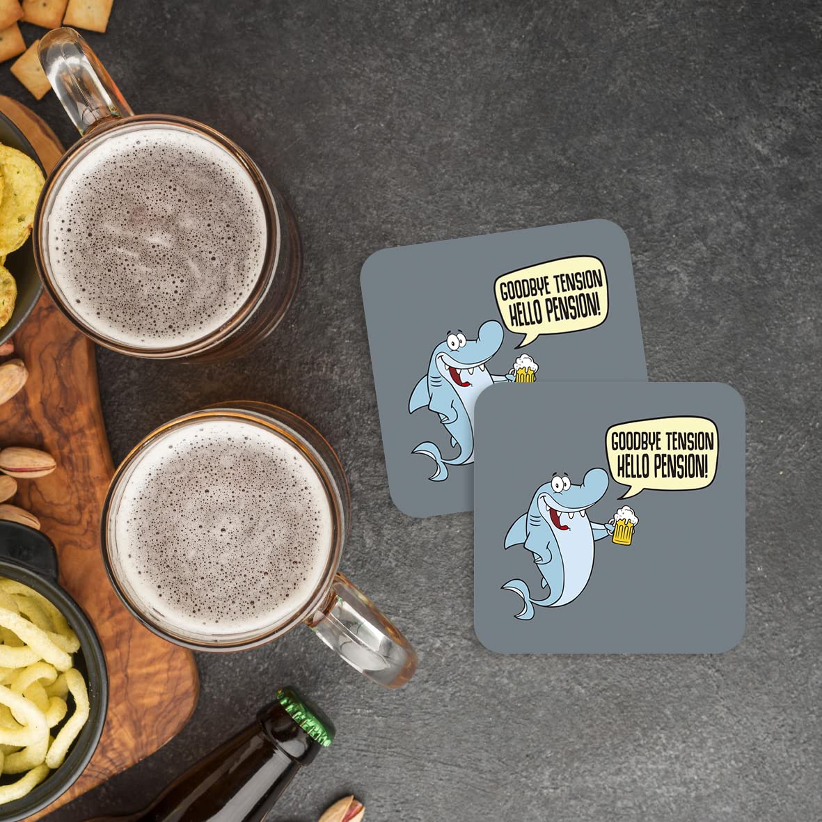 CS685 Goodbye Tension Hello Pension! Novelty Funny Coffee Tea Drink Gift Glossy MDF Wooden Coaster