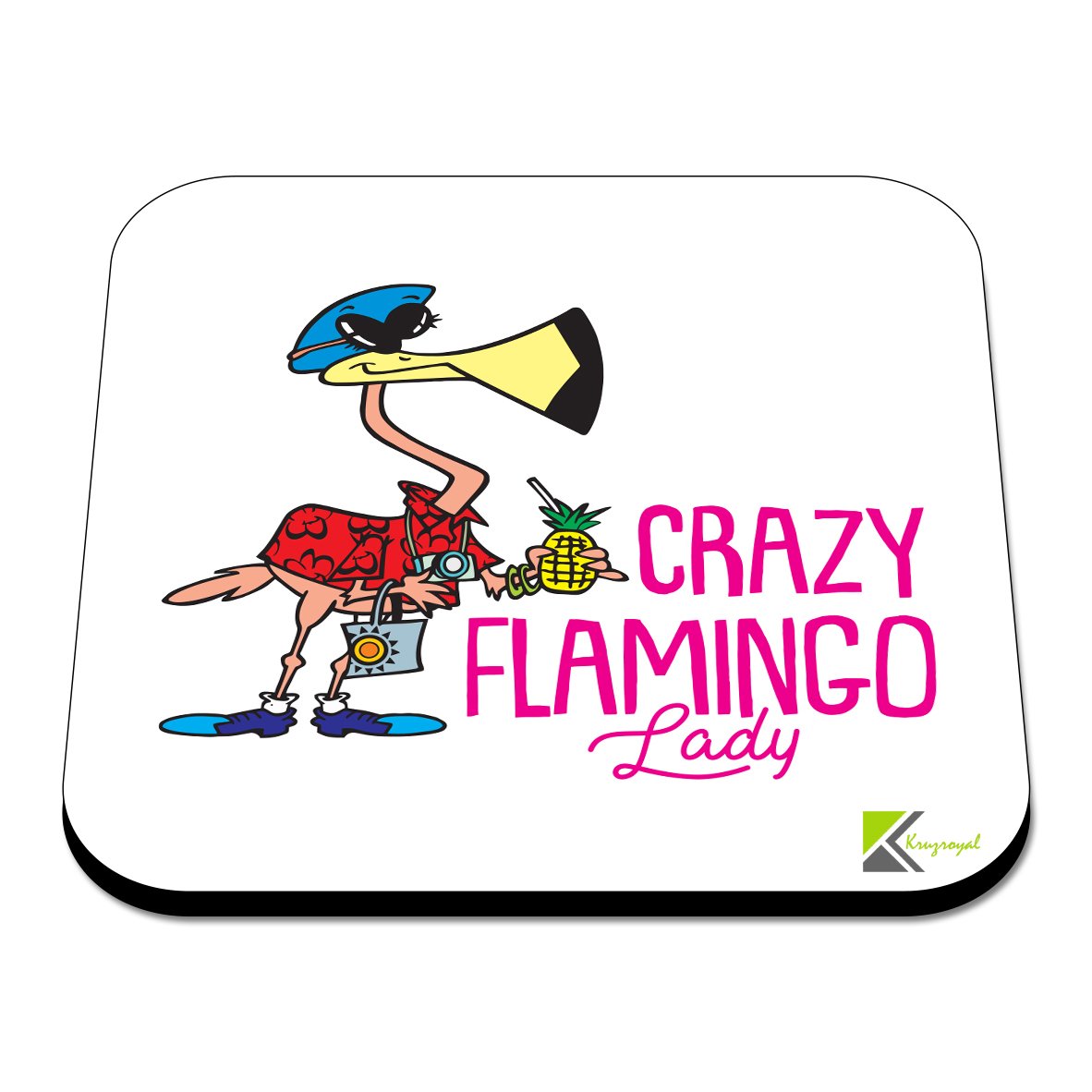 CS388 Crazy Flamingo Lady Novelty Funny Coffee Tea Drink Gift Glossy MDF Wooden Coaster