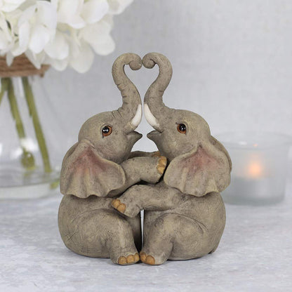Adorable Grey Resin Embrace Elephant Couple Ornament - 12cm x 10cm (1 Pc.) - Charming Rustic Design, Durable Handcrafted Decor, Nature-inspired Gift - Ideal for Home Accessory