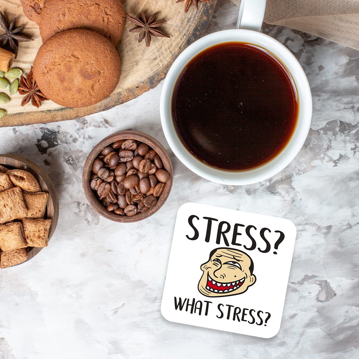 CS626 Stress? What Stress? Novelty Funny Coffee Tea Drink Gift Glossy MDF Wooden Coaster