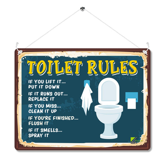 Kruzroyal Funny Toilet Rules Metal Wall Sign, Humorous Washroom Etiquette Plaque Gift, Retro Vintage Tin Decor for Home Guest Toilet or Loo, 20x15cm